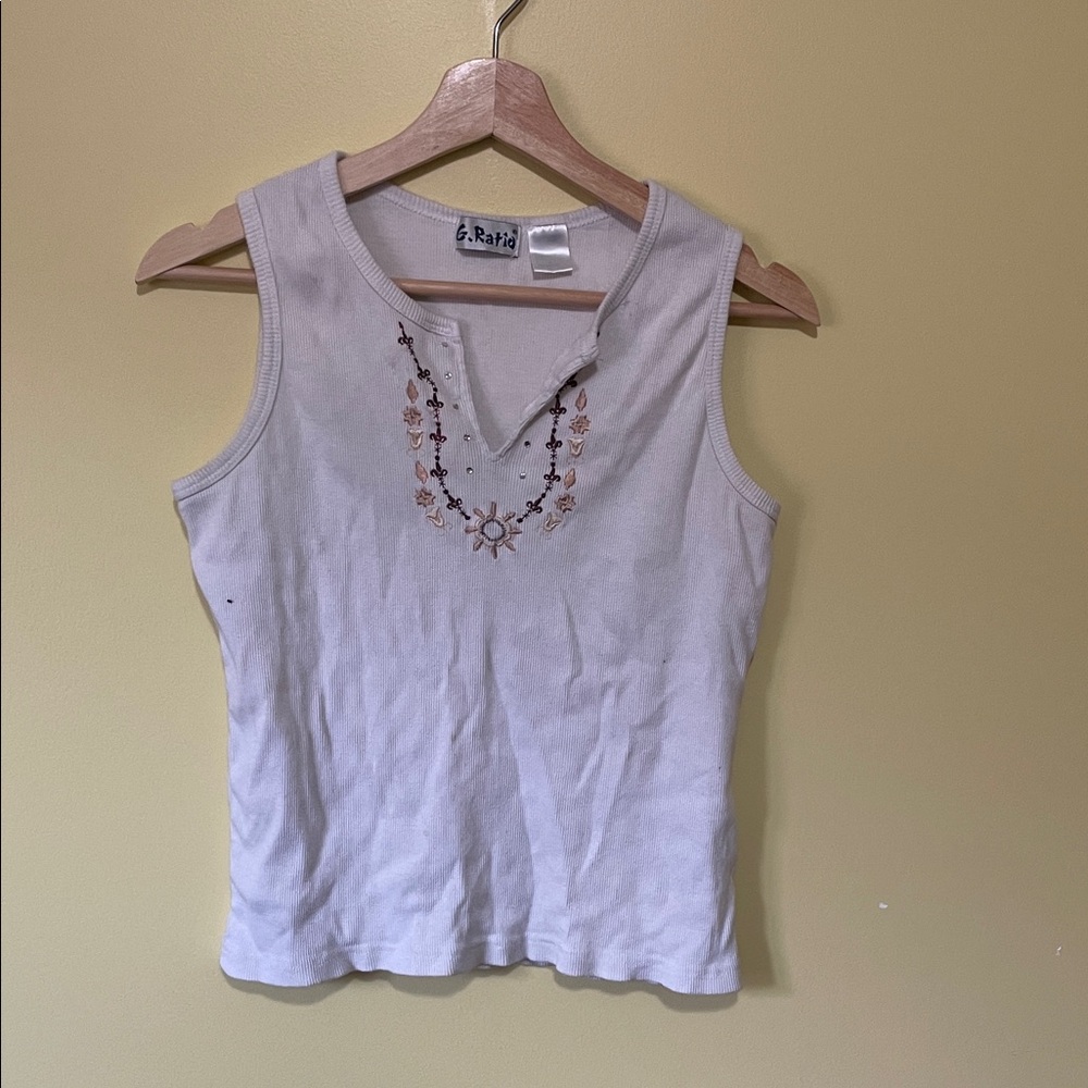 Cream Embroidered Women's Tank Top